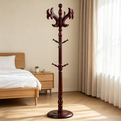 Heavy Duty Wooden Coat Rack Freestanding Hall Tree Stand with Hooks for Entryway, Living Room, Bedroom, and Office