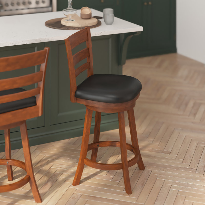 Commercial Grade Classic Ladderback Swivel Bar Height Barstool with Padded, Upholstered Seat