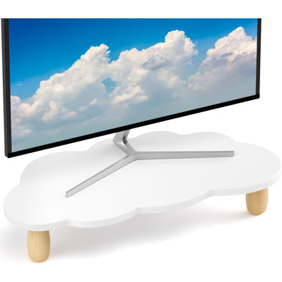 Leaah Monitor Stand Riser, Cloud-Shaped Sturdy Wood Computer Monitor Riser, Laptop Monitor Stand, Multi-Purpose Desktop Organizer Riser For Computer, -  Wrought Studioâ¢, 8C32A3029B6A4664A00B15ED3F7A436E