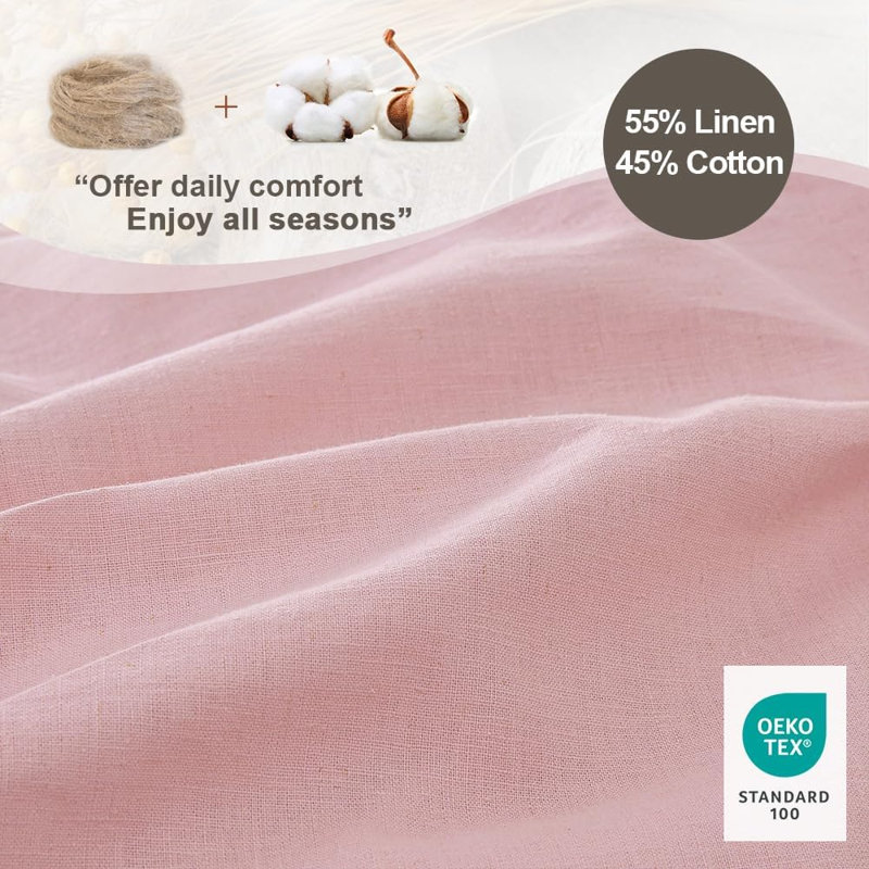 Ensemble de housse de couette en lin français, Full Duvet Cover + 2 Standard Pillowcases, Pale Pink