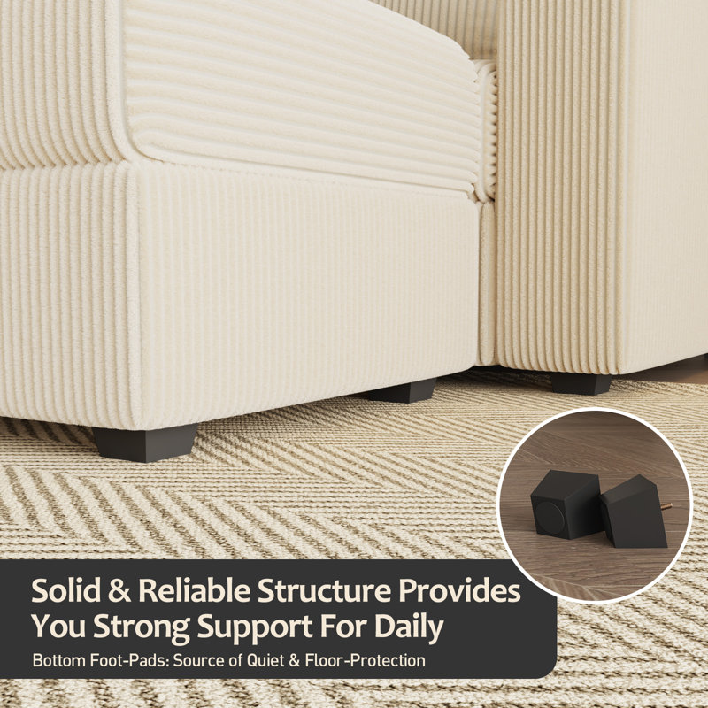 Upholstered Corduroy Accent Armchair with Ottoman, Deep Seat Single Sofa Chair with Accent Pillow