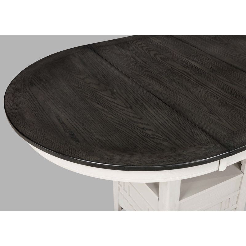Table de salle à manger à hauteur de comptoir de 5 pièces de style contemporain, table ovale en feuille de 18 po, revêtement gris, rangement pour table, assise 4 po pour 5 pièces extensibles 4, et rangement pour