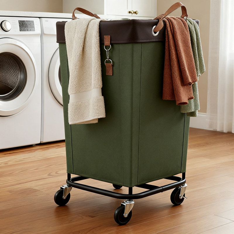 Laundry Basket With Wheels, Large Rolling Hamper (Green), Green