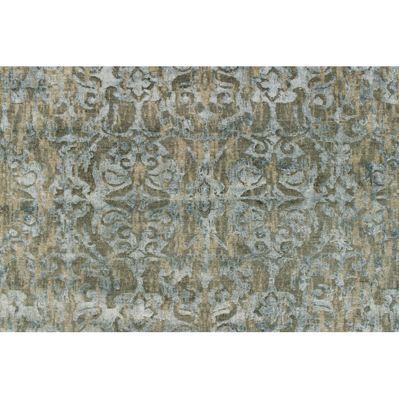 Tapis de zone noué la gris/beige 7 pi 10 po x 10 po one-of-kind à la main Alvey
