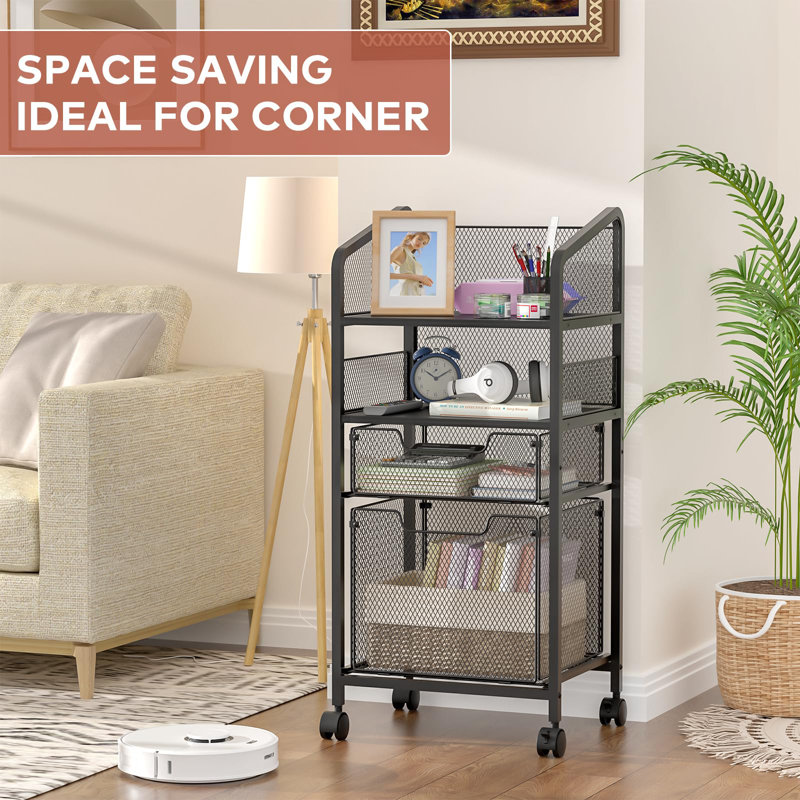 4-Tier Rolling File Cart With Hanging File Sorter, Mobile File Cabinet With Drawer For Home Office