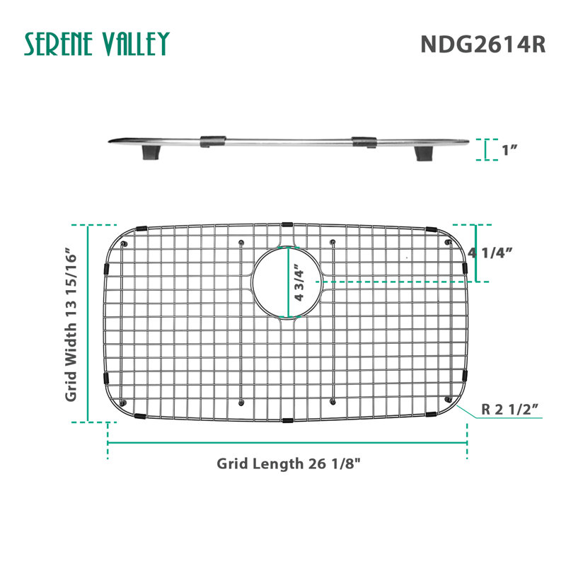 Grille d'évier en acier inoxydable robuste à drain arrière 26,1 po x 13,94 po