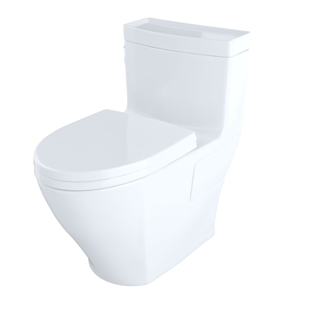 TOTO Aimes WASHLET+ One-Piece Elongated 1.28 GPF Universal Height Skirted Toilet with CEFIONTECT, Cotton White TOTO
