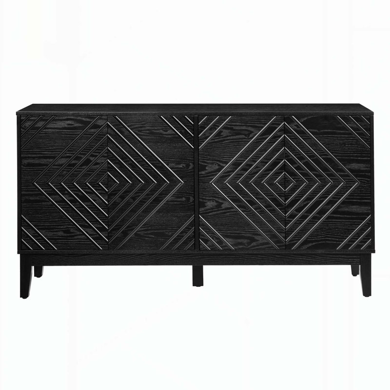 Farmhouse Fluted Sideboard with Geometric Pattern and Adjustable Shelves, a Versatile Storage Solution for Multiple Rooms