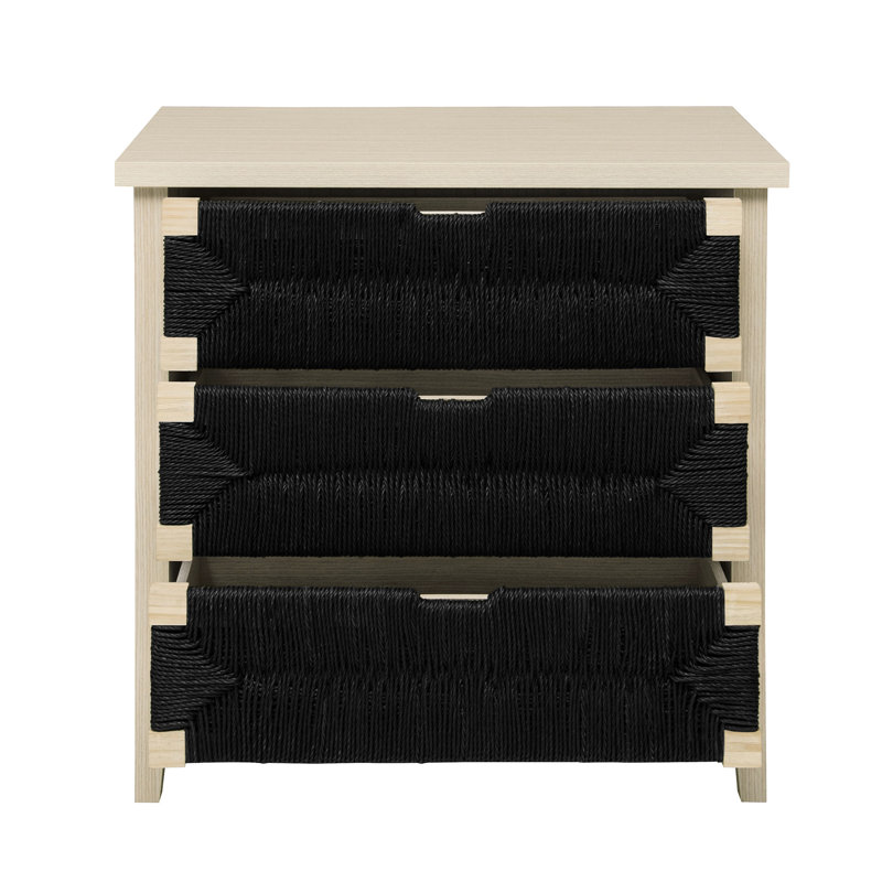 Hand - Woven Rope Decor 3 Drawer Storage Cabinet With Adjustable Shelves For Entryway, Modern Product Style, Natural Main Color, Particle Board + Material, Waterproof Surface Protection Decorated