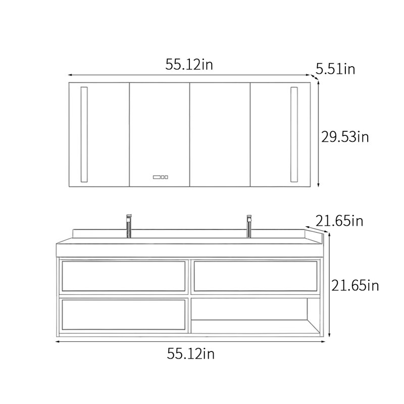 Armoire de salle de bain moderne et luxueuse, 55", Bleu clair