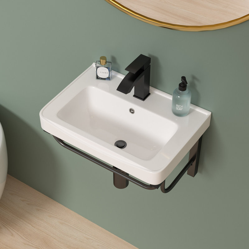 20" L x 14" W Ceramic Rectangular Wall Mount Bathroom Sink with Overflow