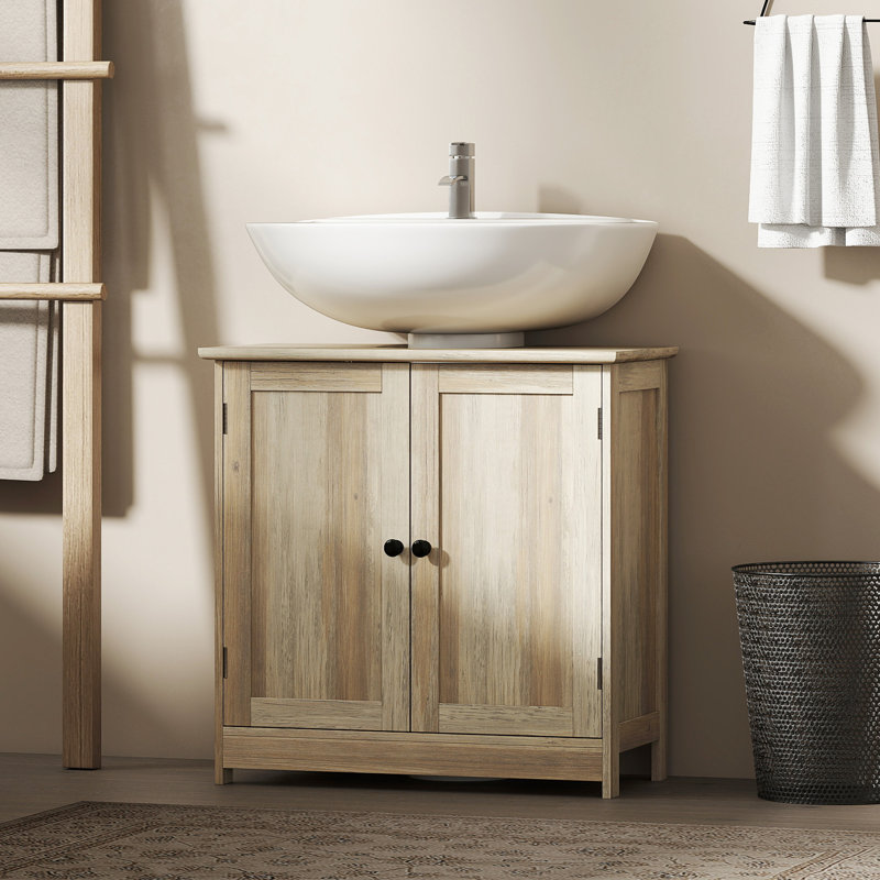 Armoire de salle de bain sous le lavabo avec 2 portes et tablette réglable, chêne gris patiné