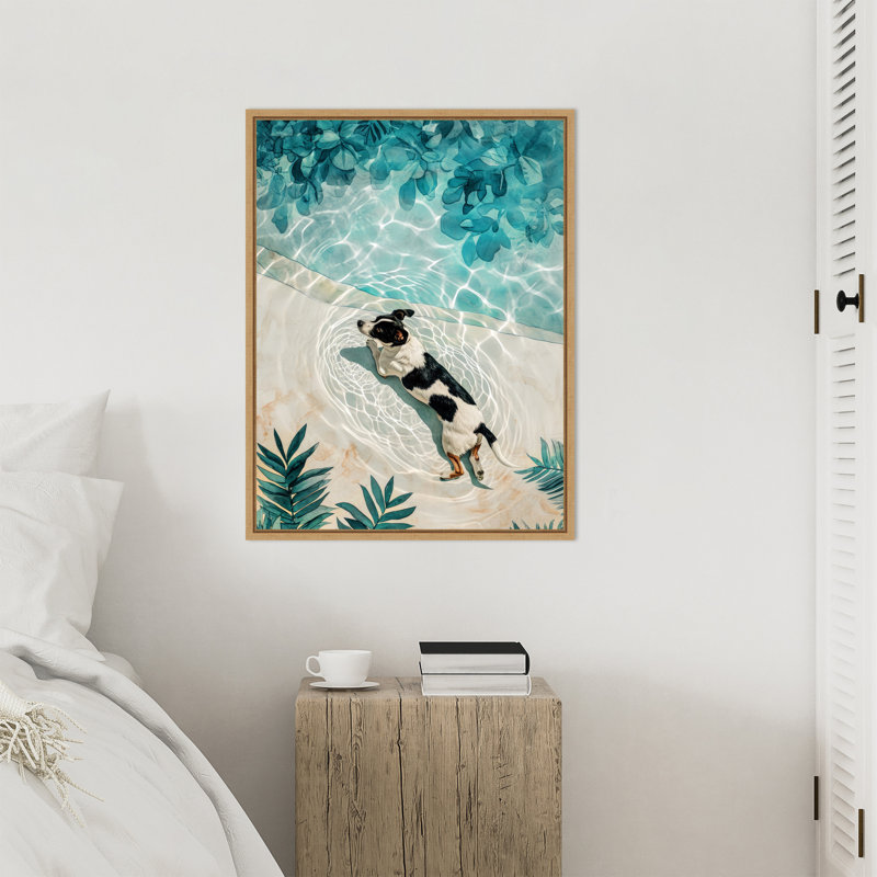 Dogs Life Swimming by Ilora Framed Canvas Wall Art Print, 30" H x 23" W