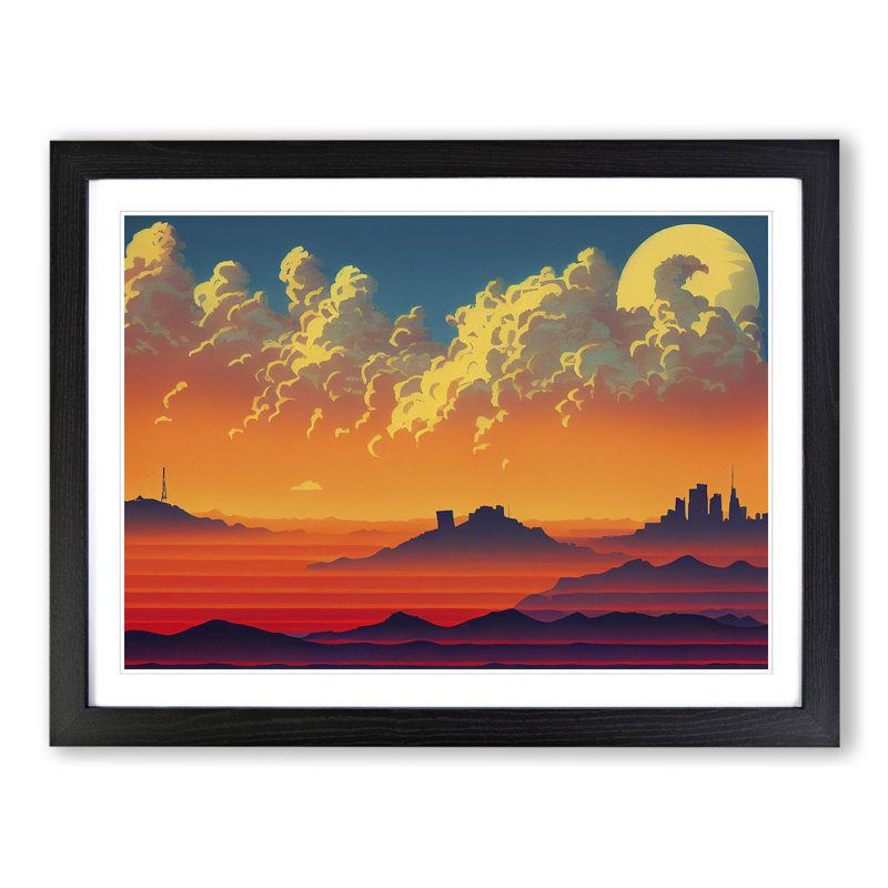 XH1022-8613X Sunset Landscape Art Deco 1 Piece Single Picture Frame Wall Art, 25cm H x 34cm W, Black
