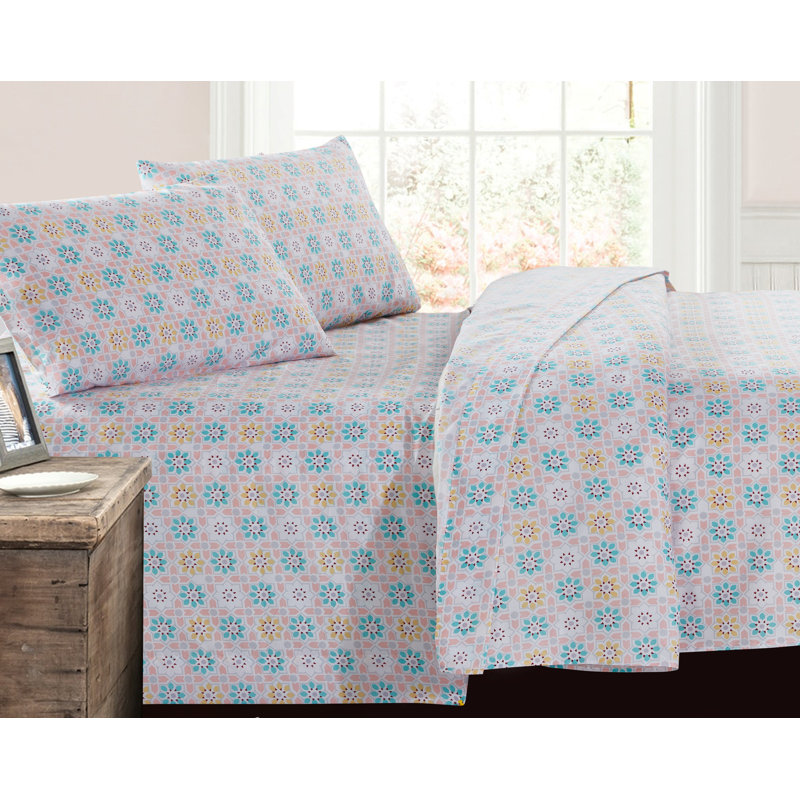 Argyle Percale Floral Sheet Set, Full Sheet Set with Fitted Sheet and 2 Pillowcases