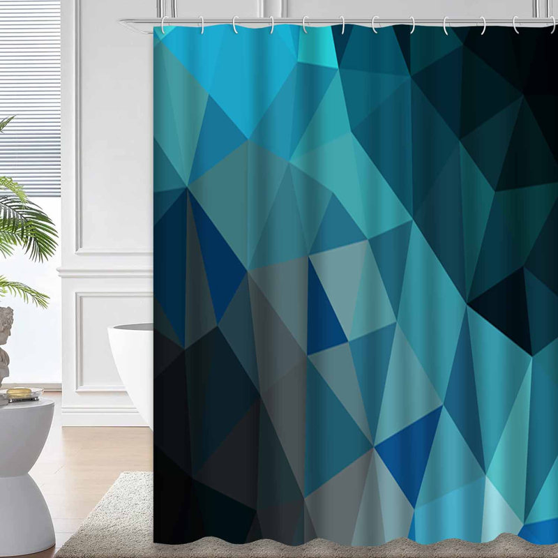 Rideau de douche léger à motif abstrait géométrique bleu avec 12 crochets, L 72 po x l 84 po