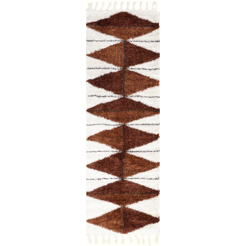 Tapis à poils longs à losanges Shaggy, Tapis de couloir 2 pi 8 po x 8 pi