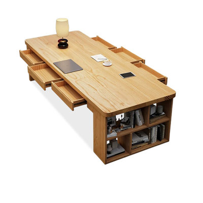 Bureau rectangulaire brun en bois massif