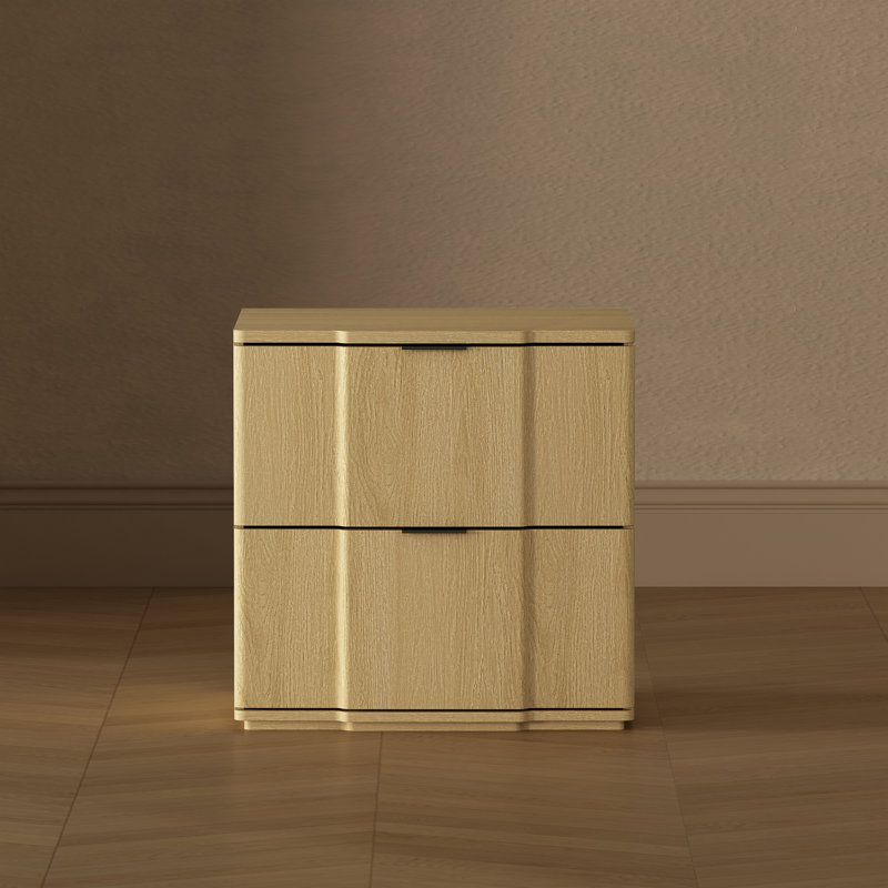 Clive 22" Mid-Century Modern 2-Drawer Nightstand in Natural and Black, Natural and Black