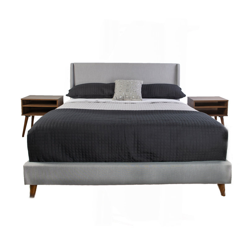 Upholstered Bed With 2 Nightstands, Light Gray, King