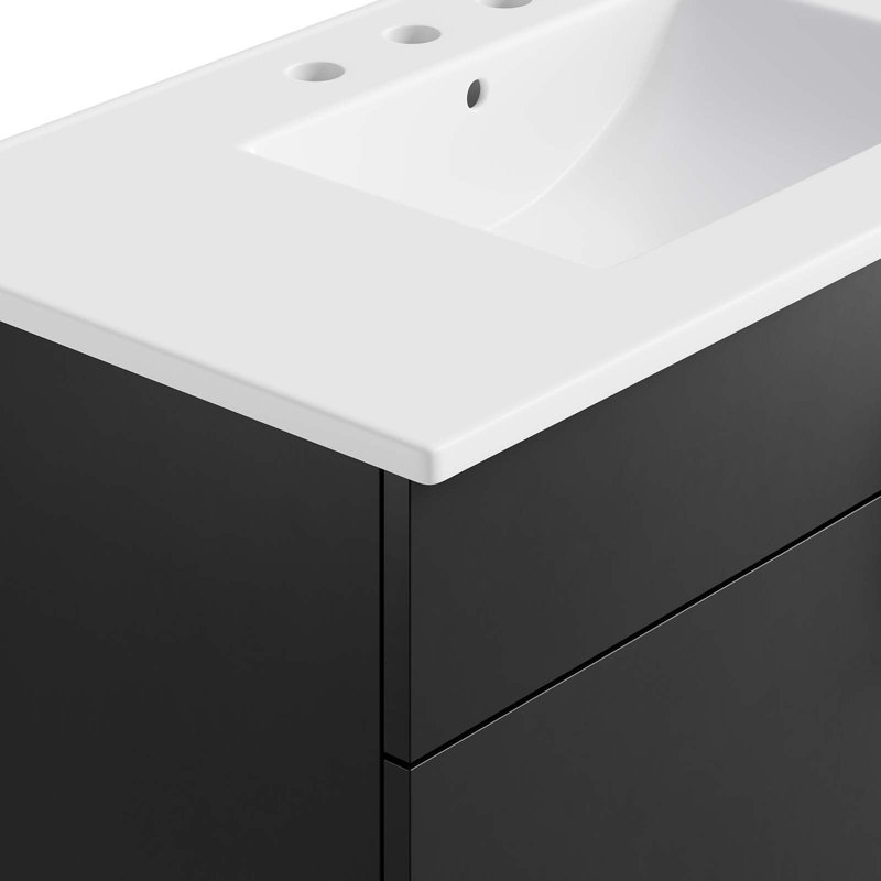 Meuble-lavabo sur pied simple 36 po avec plateau en céramique Modway Miles, Noir, Blanc