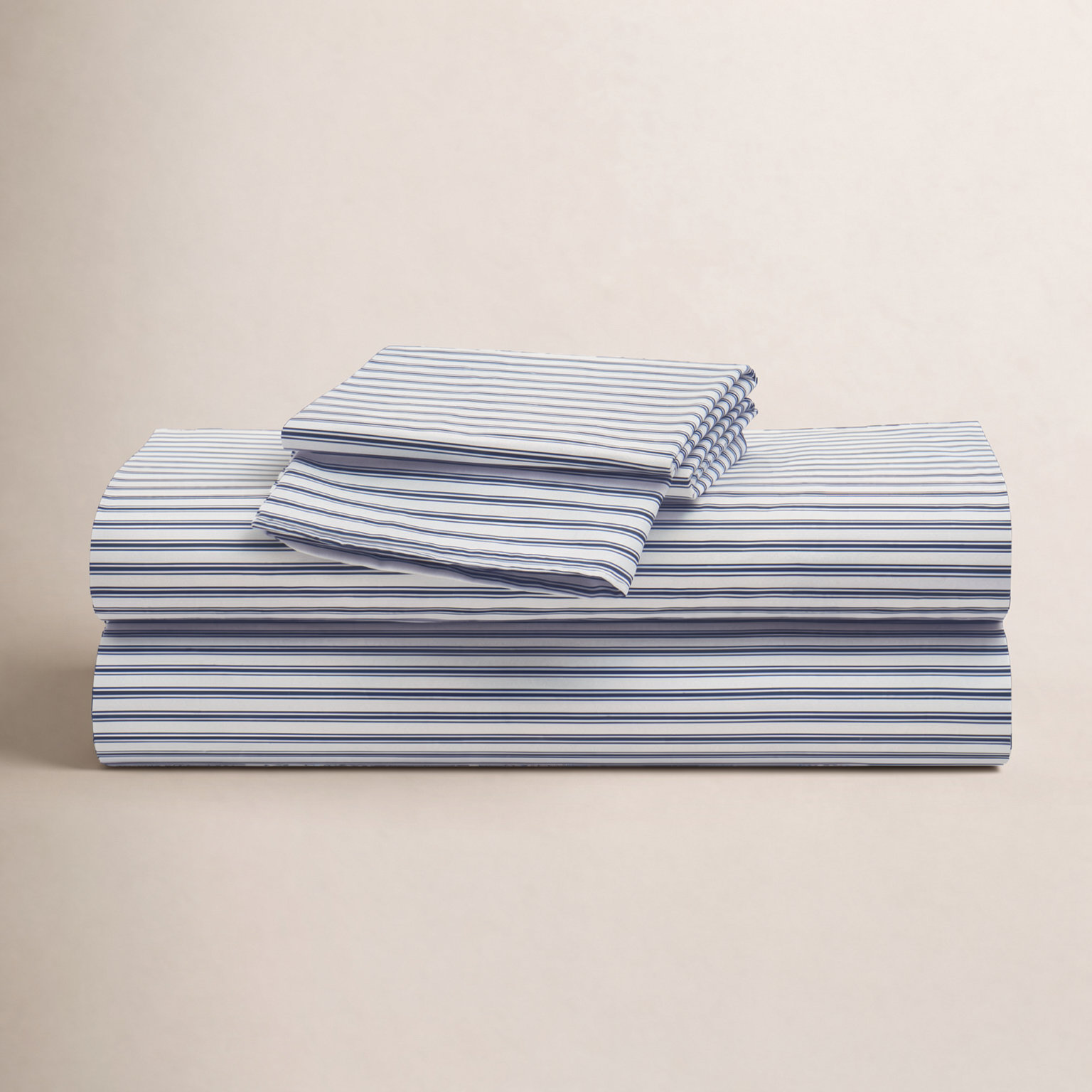 Navy French Ticking Crib Sheet, King Sheet Set with 2 Pillowcases