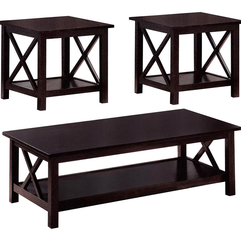 Tables d'appoint foncées: bois franc asiatique et bois d'hévéa avec cadres et tablettes ouvertes de style contemporain