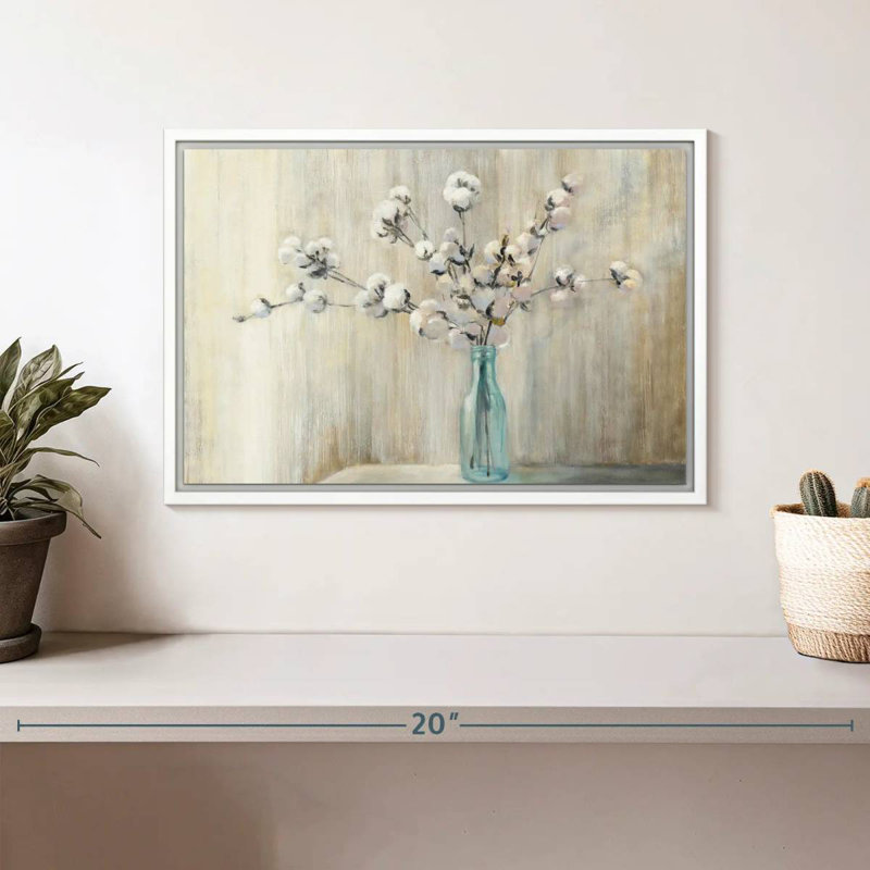 Bouquet de coton, Cadre flottant blanc, 13 po x 9 po