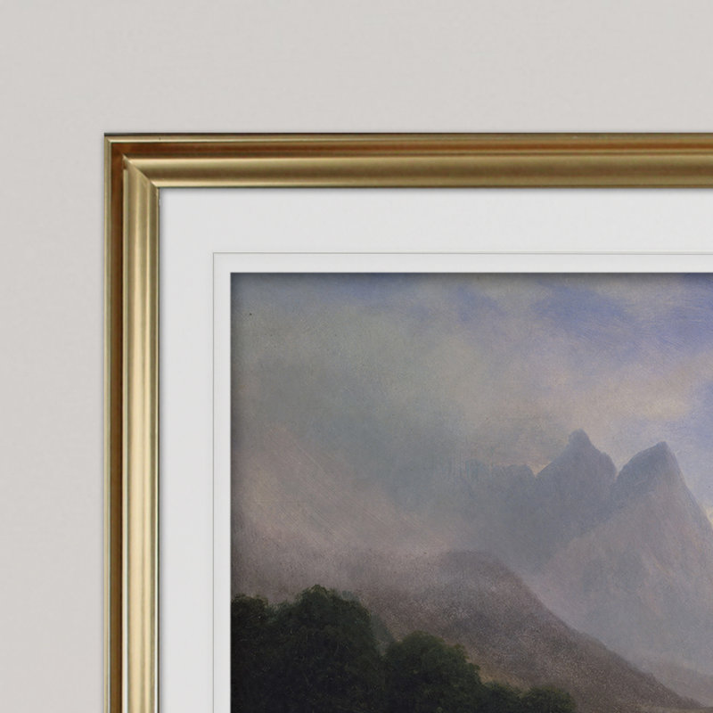 « mountain scene », reproduction de peinture à l’huile, Cadre doré, Blanc mat, H 28 po x l 38 po x P 1,5 po