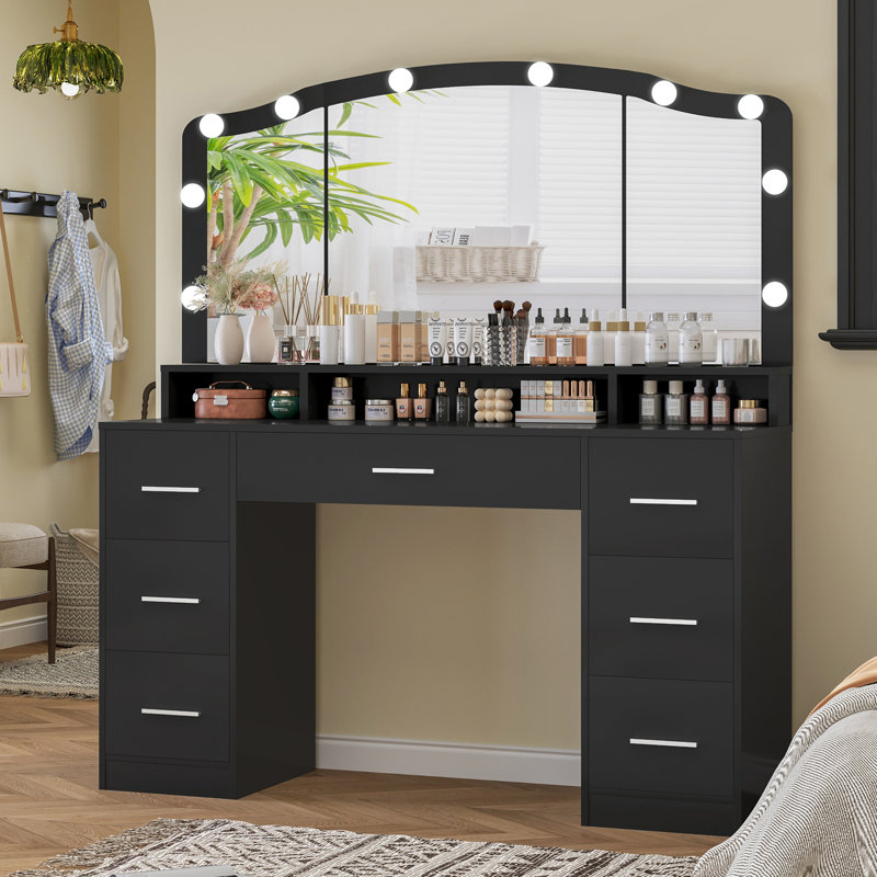 Beaconfield Vanity Set with Led Lights and Mirror Christmas Gifts, Black
