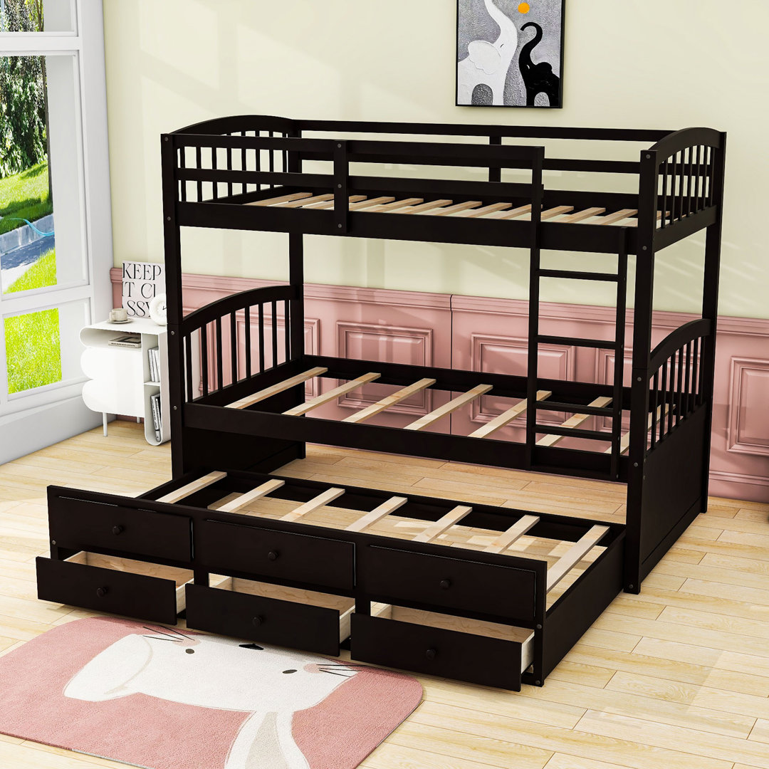 Twin Over Twin 3 Drawers Wooden Bunk Bed With Twin Size Trundle Harriet Bee Bed Frame 