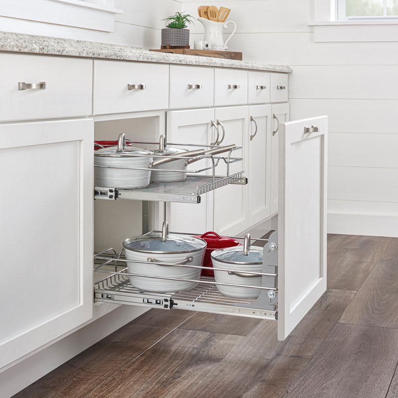 Chrome 24" x 22" 2-Tier Wire Basket Pull Out Shelf