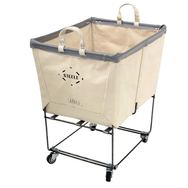 Canvas Rolling Laundry Basket with Handles, Black Leather, 0
