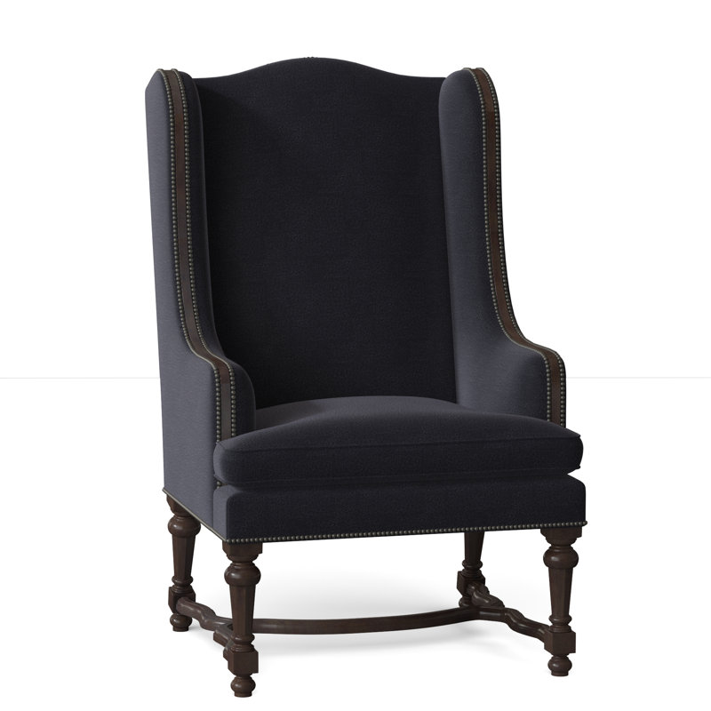 Normandie Upholstered Wingback Chair, Black Nickel Small, Venice Navy
