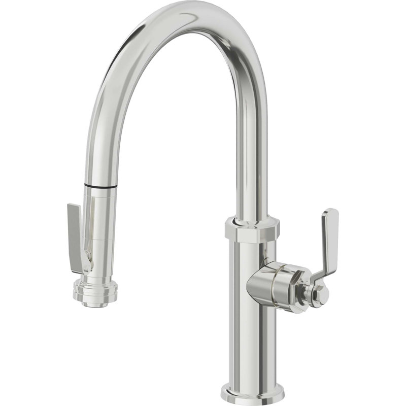 Pull-Down Kitchen Faucet With Squeeze Sprayer - Low Arc Spout, Polished Chrome