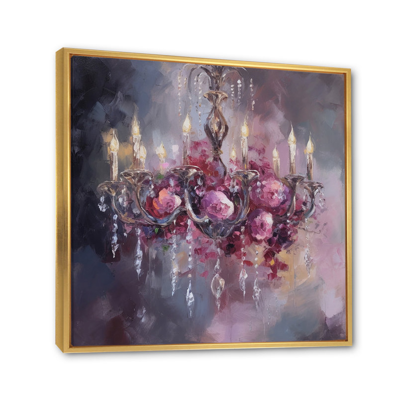 Élégant lustre floral I - lustre, art mural, H 24 po x l 24 po x P 1 po, Cadre flottant doré