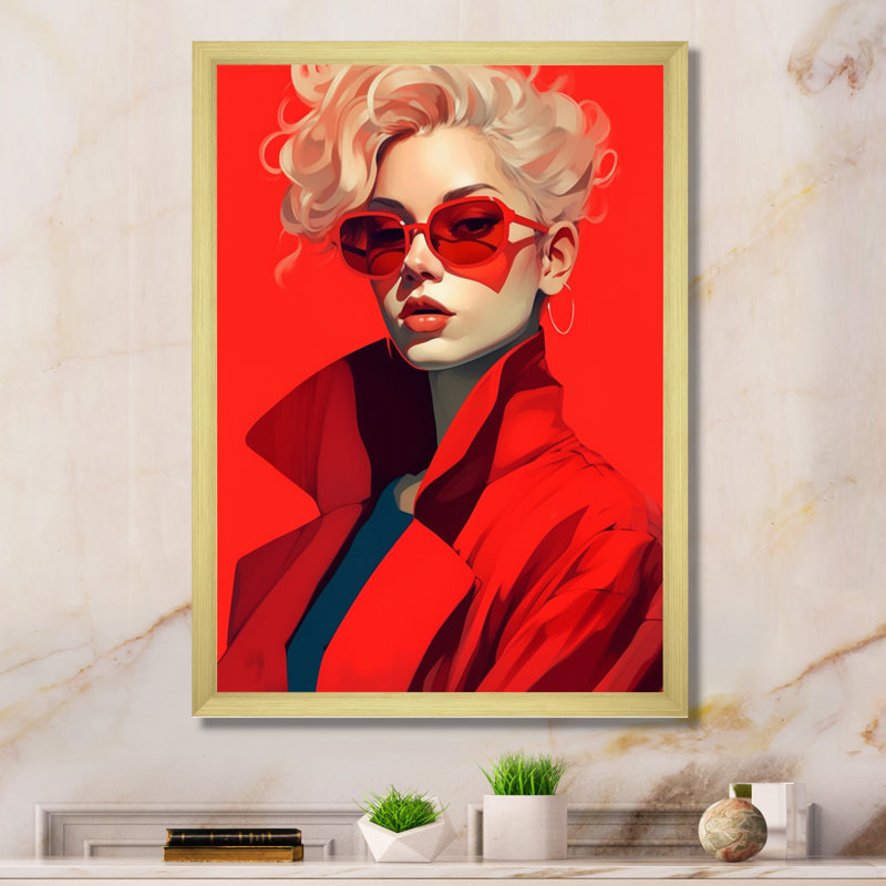 «Gorgeous Model In Red Coat II», reproduction d'art sur toile, Cadre photo doré simple, H 32 po x l 24 po x P 1 po