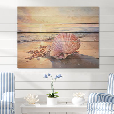 Coastal Treasures Sunset Seashell II - plage sur bois