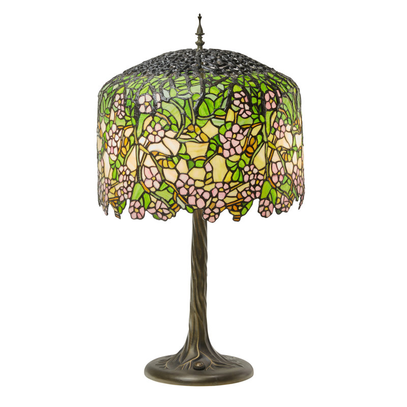 31.75"H Cherry Blossoms Tiffany-Style Stained Glass Table Lamp