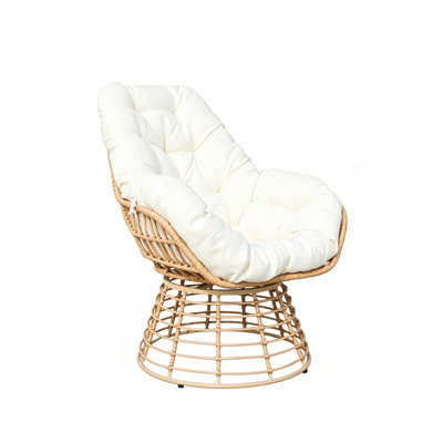 Chaise d'extérieur pivotante Papasan avec coussin, chaise longue de patio en osier 360 °