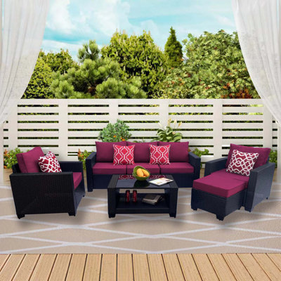 Outdoor Garden Patio Furniture 7-Piece PE Rattan Wicker Cushioned Sofa Sets  and Coffee Table, patio furniture set;outdoor couch;outdoor couch patio furniture;outdoor sofa;patio couch