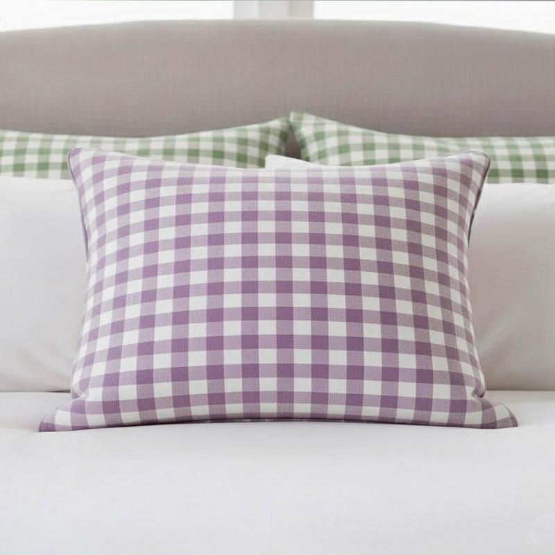 Gingham Pattern Pillow Sham, 20"H x 30"W, White/Lilac Border