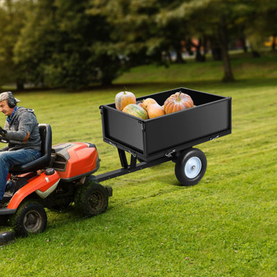 Qeetex 500LB Tow Behind ATV Steel Dump Cart, 10 Cu.Ft Garden Utility Trailer with Removable Tailgate for Lawn Mower & Tractor