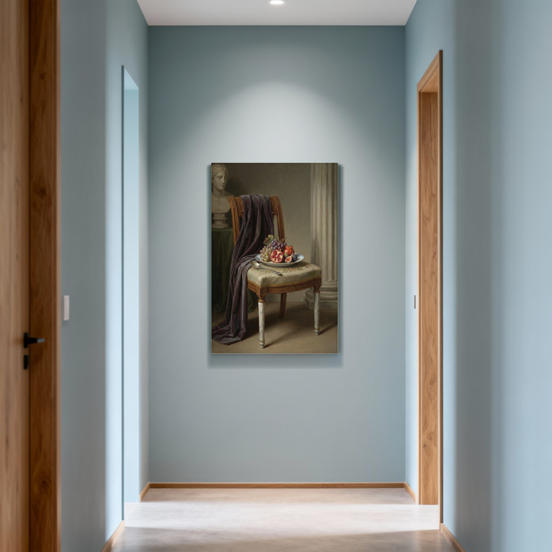 «Plants & Flowers Still Life Chair Fruit Drapery Classic Interior Art», reproduction d'art sur toile