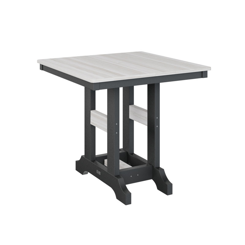 Garden Classic Outdoor Square Bar Table, Black, Seashell, 35.5" H x 33" W x 33" D