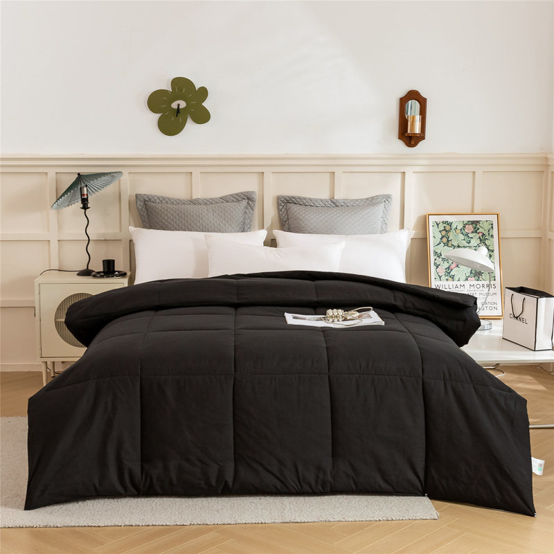  Luxury Black All Season Comforter – Cotton Blend, Lightweight Hotel Quilt Insert, Ultra Soft, Box Stitched, Machine Washable with Corner Tabs