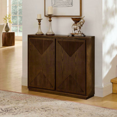 Mid Century Modern V-Shape Fluted Sideboard with Outlet Holes – Brown