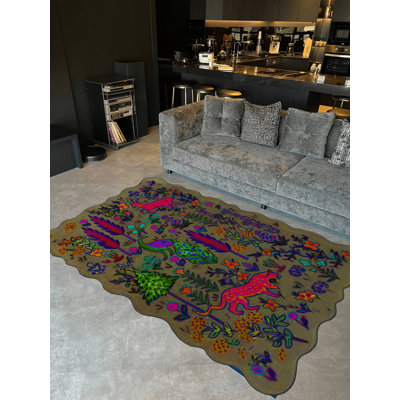 Tapis décoratif multicolore à motif d'arbres et d'animaux multicolores Shape Collection