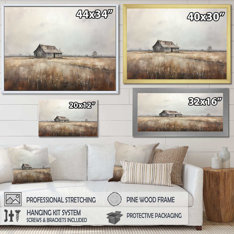 «Barn Minimalisme Charm I», reproduction d'art sur toile, H 24 po x l 32 po x P 1 po, Cadre flottant blanc