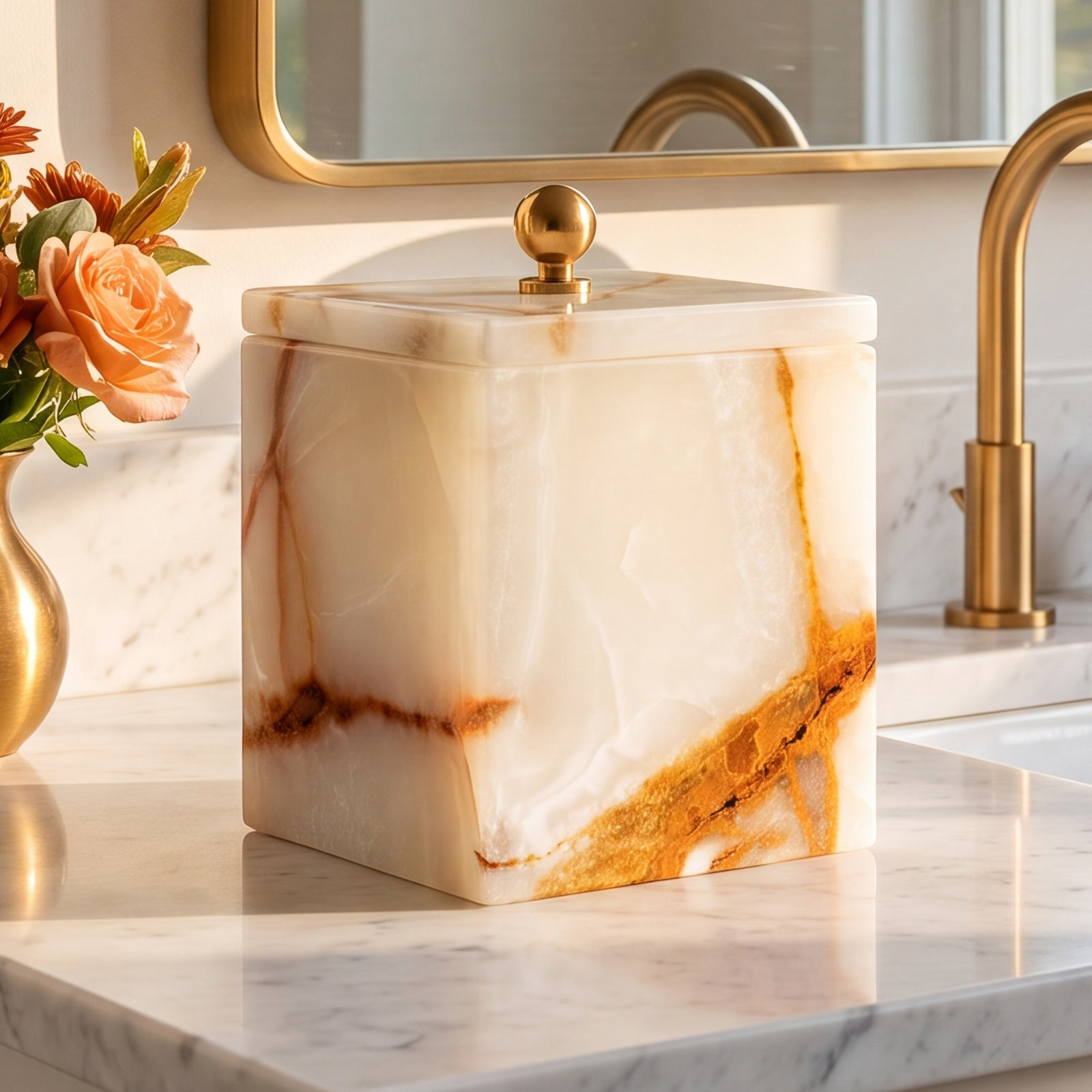 Graciela Marble Bathroom Storage Container, Onyx Brown